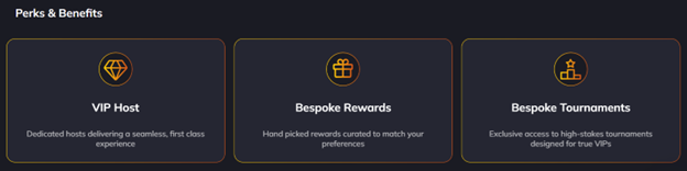 VegaStar VIP Perks & Benefits — VIP Host, Bespoke Rewards, Bespoke Tournaments for High Roller tier.